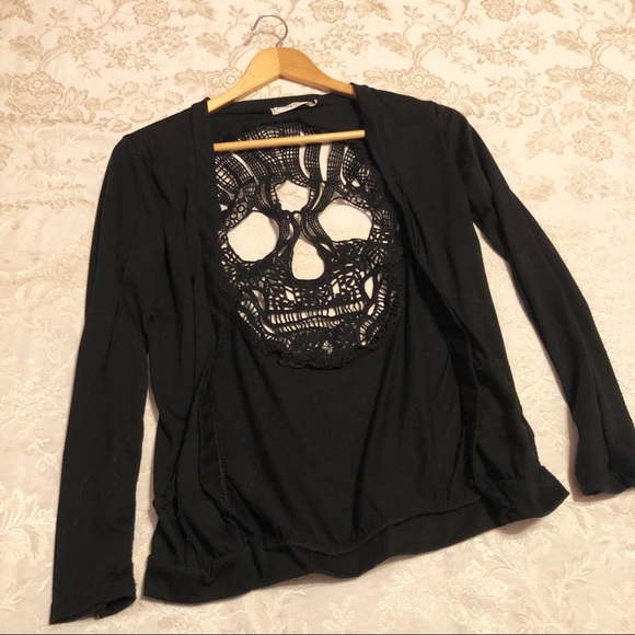 Ealey Fushi Sweaters - Ealey Fushi | Black Cardigan With Skull Cut Out Ba